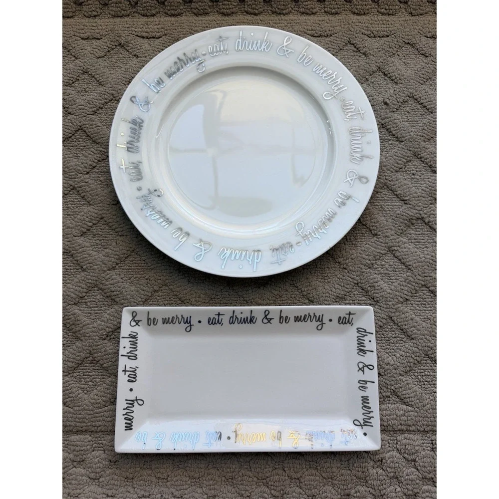 Ciroa BE MERRY (PLATINUM) Salad Plate/Rectangle Serving Plate